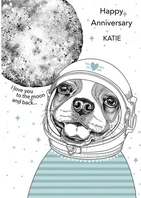 Dotty Dog Art Dog Space Moon Anniversary Card