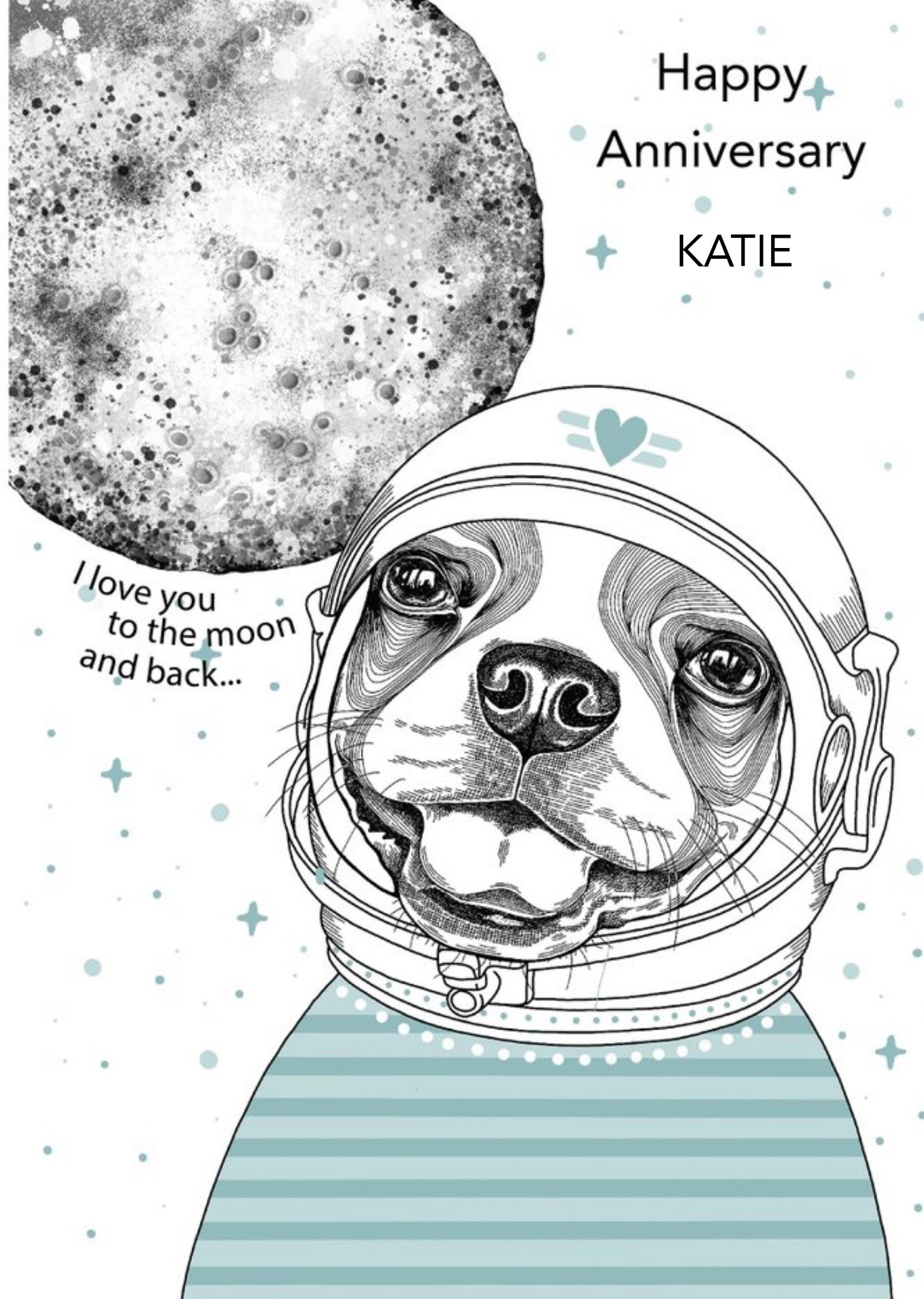 Moonpig Dotty Dog Art Dog Space Moon Anniversary Card, Large