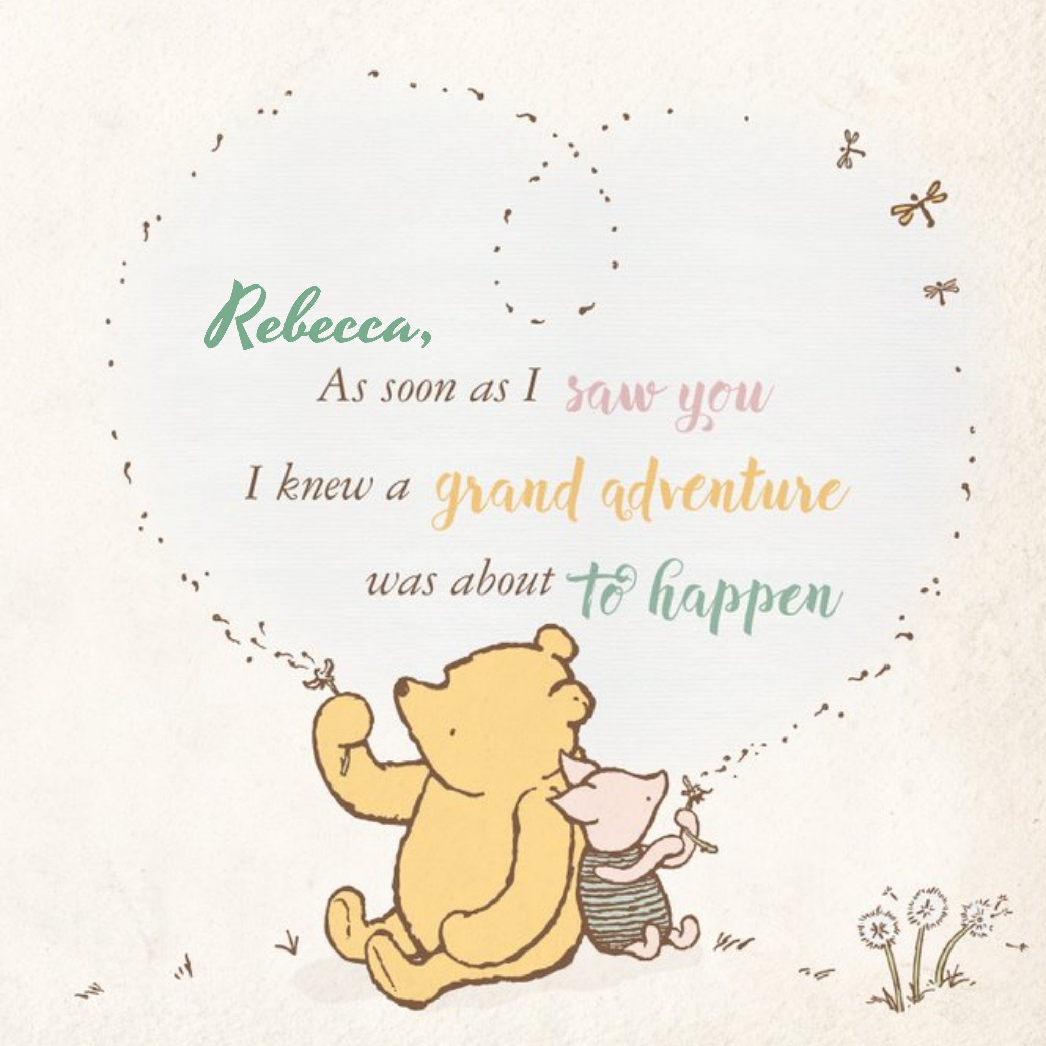 Disney Winnie The Pooh Big Heart Happy Valentines Day Card, Square