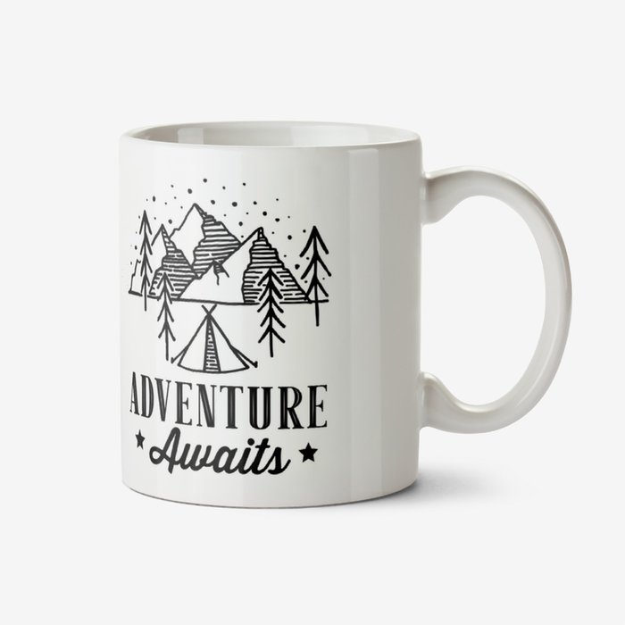 Adventure Awaits Typographic Outdoors Illustration Photo Upload Mug