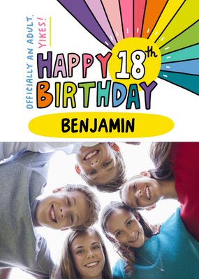Vibrant Typography And A Colourful Rainbow Eighteenth Birthday Photo Upload Card