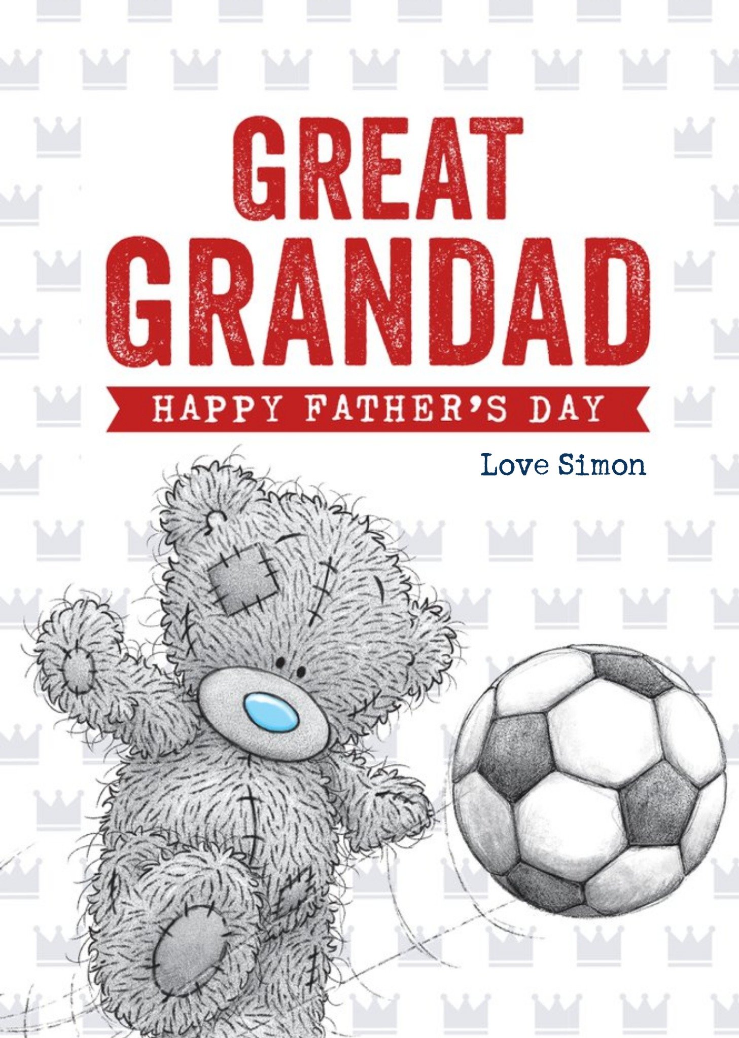 Me To You Tatty Teddy Playing Football To My Great Grandad Father's Day Card