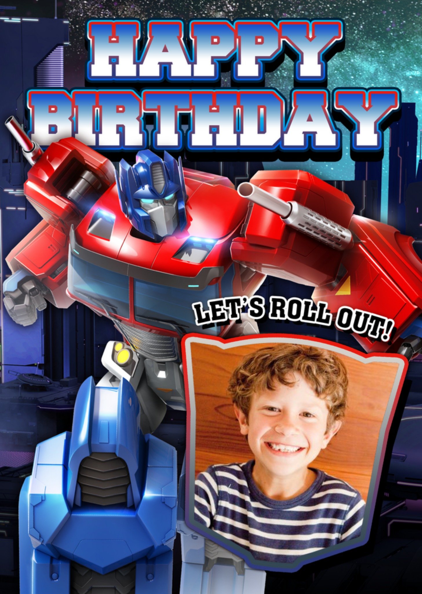 Transformers Let's Roll Out Photo Upload Birthday Card, Large
