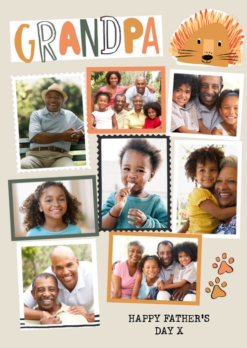 Modern Photo Upload Collage Granpa Happy Father's Day Card