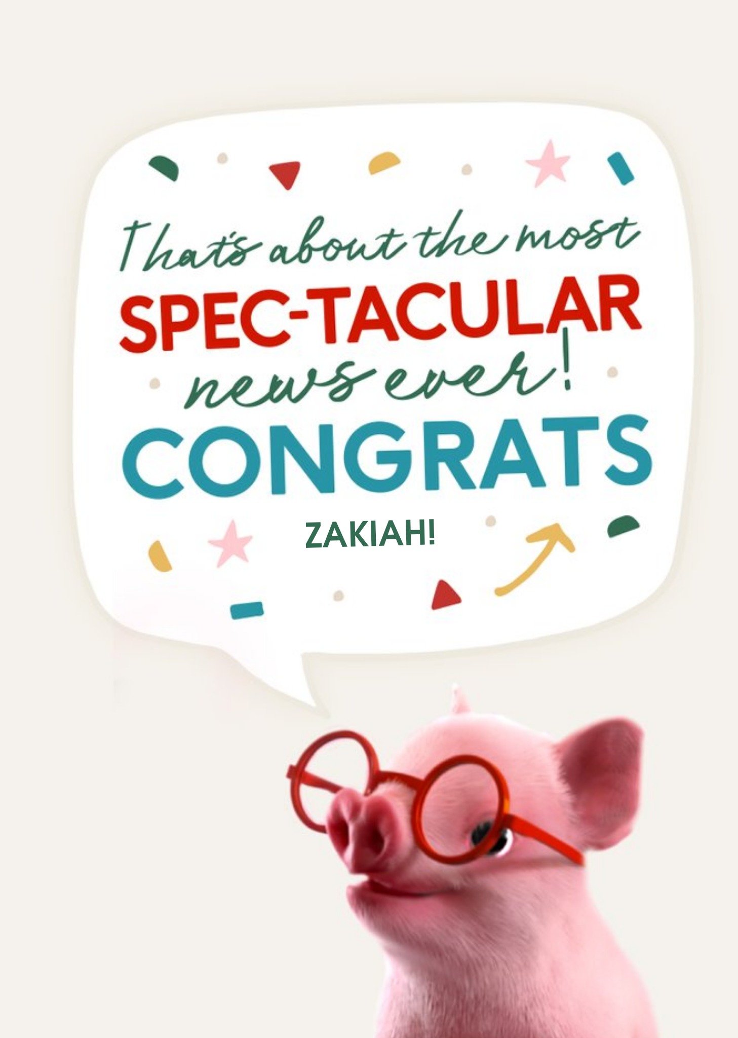 Moonpig Exclusive Moonpigs Clever Pig Spectacular News Congrats Card, Large