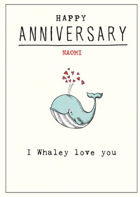 Humorous Illustrative Love Hearts & Whale Anniversary Card