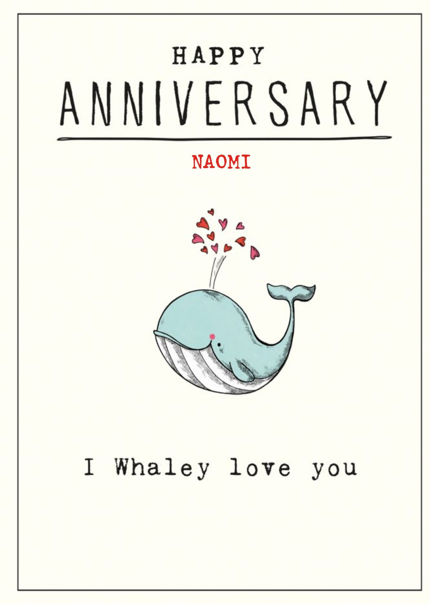 Moonpig Humorous Illustrative Love Hearts & Whale Anniversary Card, Large