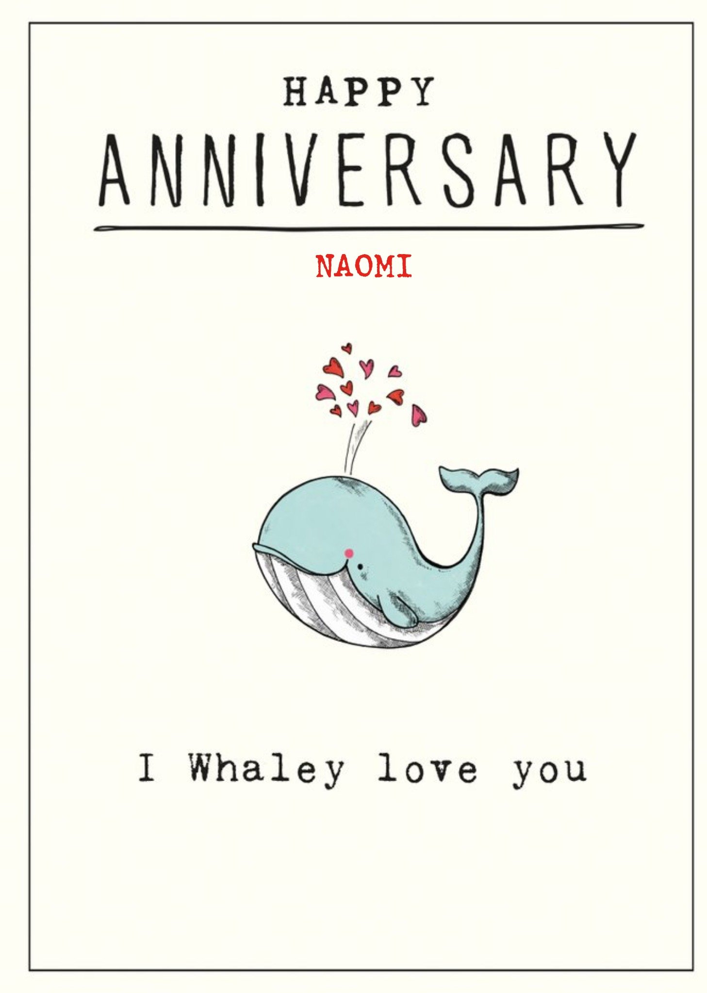 Humorous Illustrative Love Hearts & Whale Anniversary Card Ecard