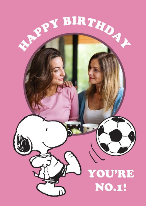 Peanuts Snoopy Pink Football Photo Upload Birthday Card