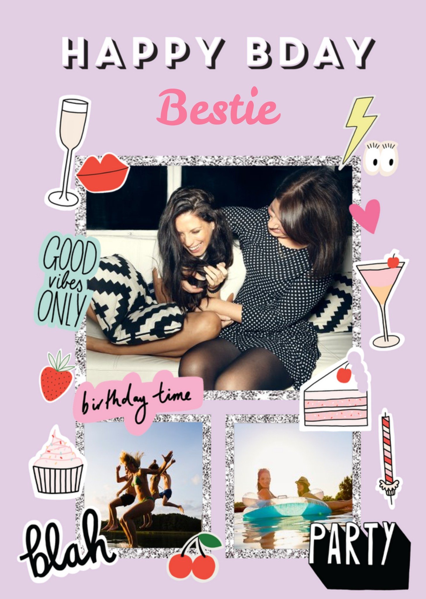 Happy Bday Bestie Fun Modern Photo Upload Card - Best Friend