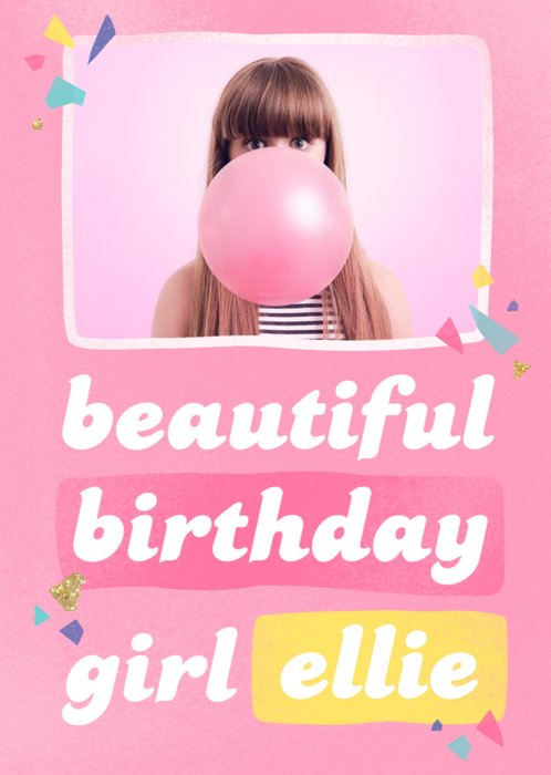 Beautiful Birthday Girl Pink Photo Upload Card