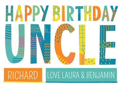 Bright Patterned Letters Uncle Happy Birthday Card