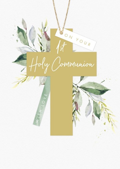 Clintons Illustrated Watercolour Cross First Holy Communion Card
