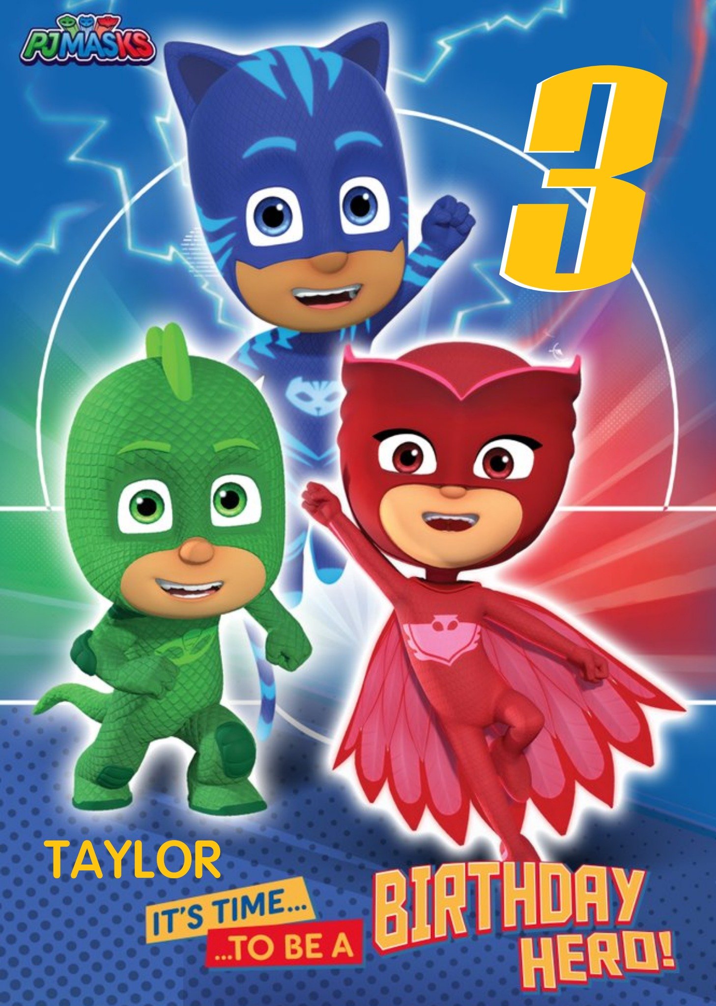 Pj Masks Birthday Card - Age 3 - It's Time To Be A Birthday Hero, Large