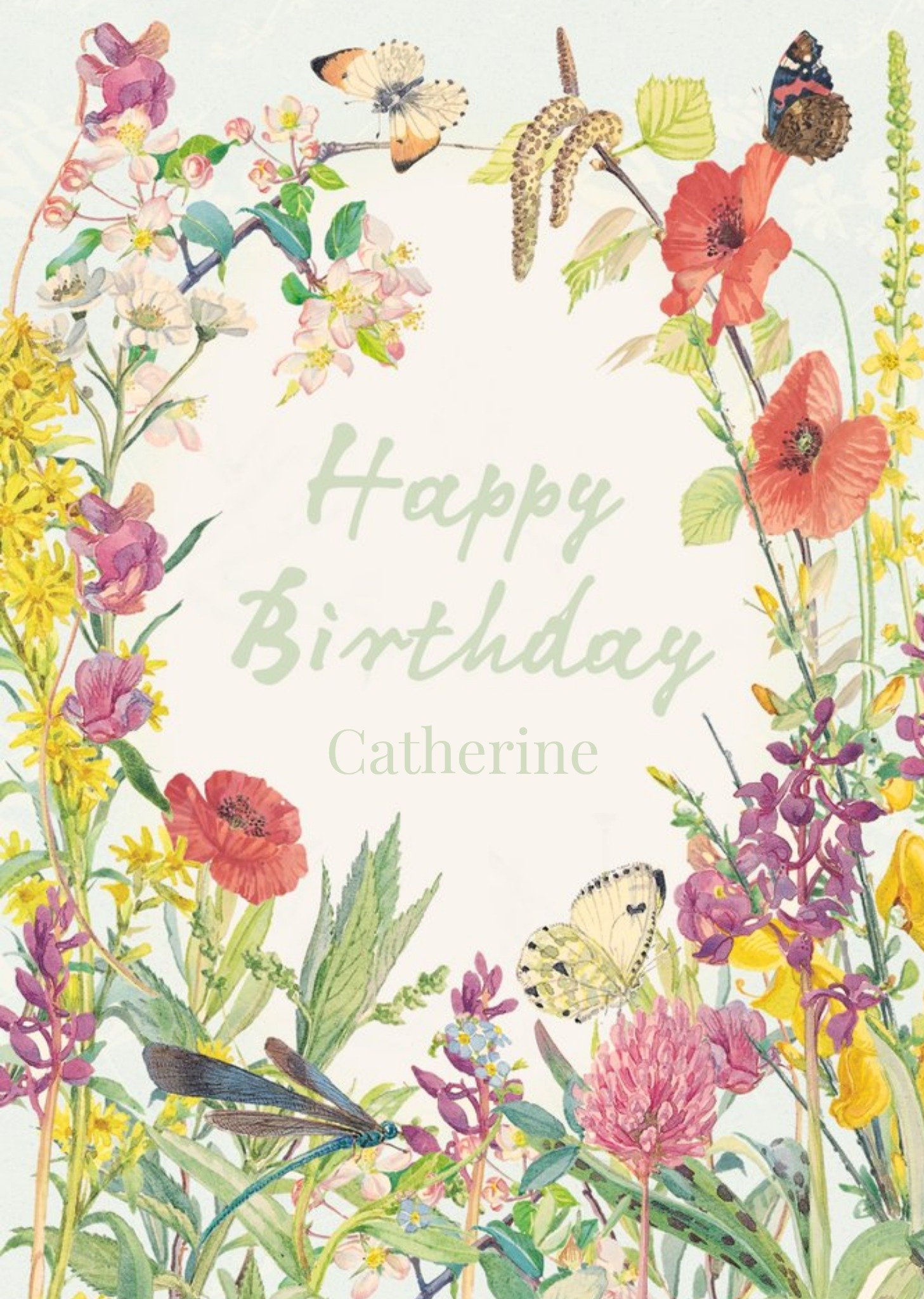 Edwardian Lady Summer Flowers Personalised Happy Birthday Card, Large
