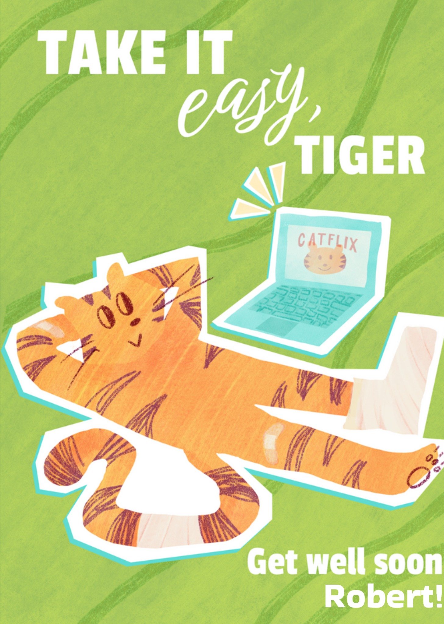 Moonpig Take It Easy Tiger Illustrated Get Well Soon Card, Large