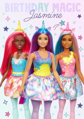 Barbie Doll Unicorns Fun Birthday Magic Card