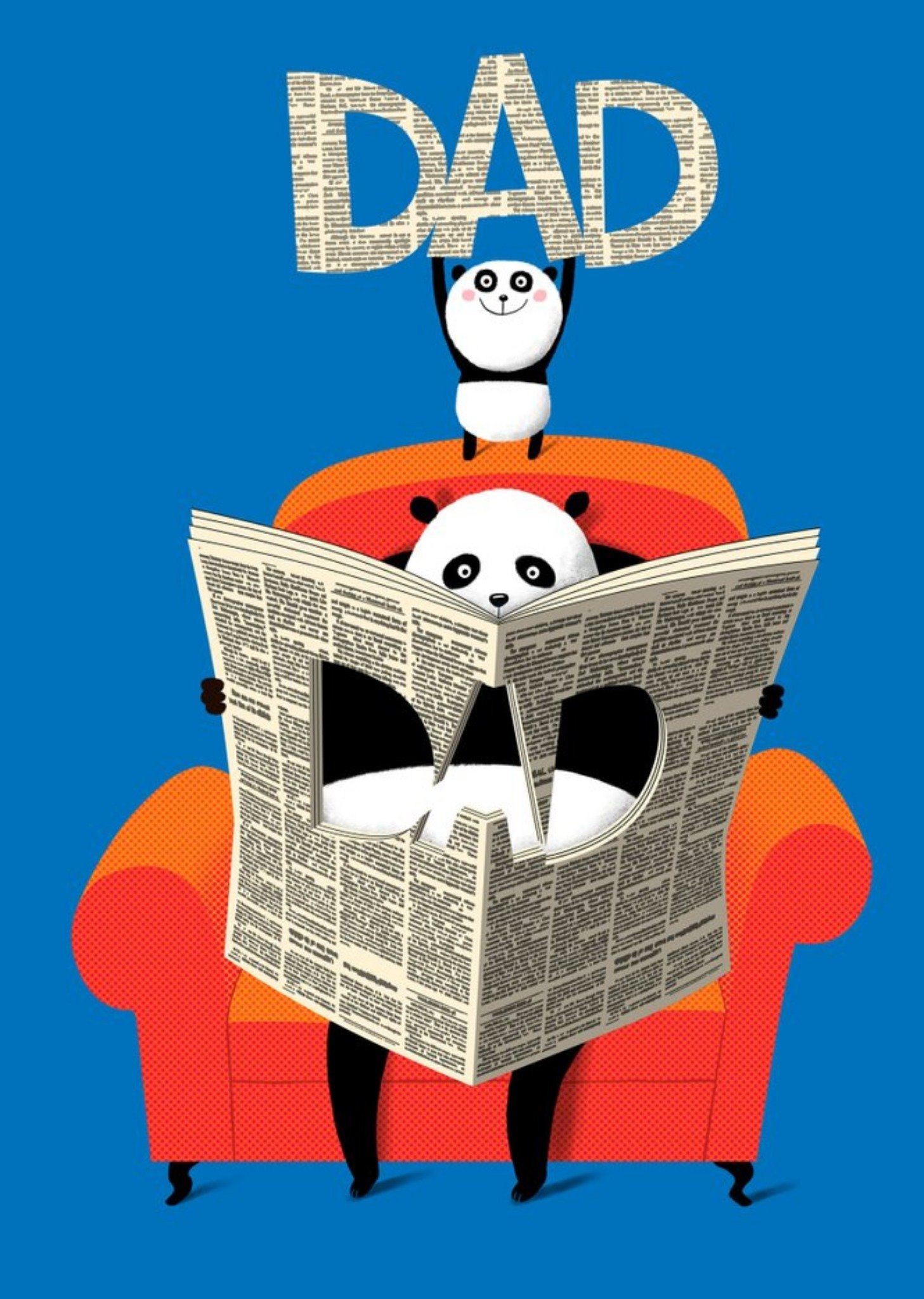 Modern Cute Illustration Panda Reading Newspaper Fathers Day Card Ecard