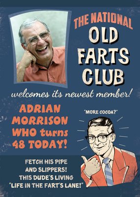 Vintage The National Old Farts Club Personalised Photo Upload Happy Birthday Card