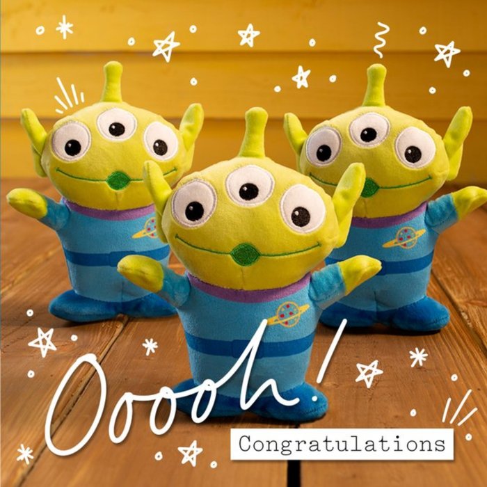Cute Disney Plush Toy Story Aliens Congratulations Card