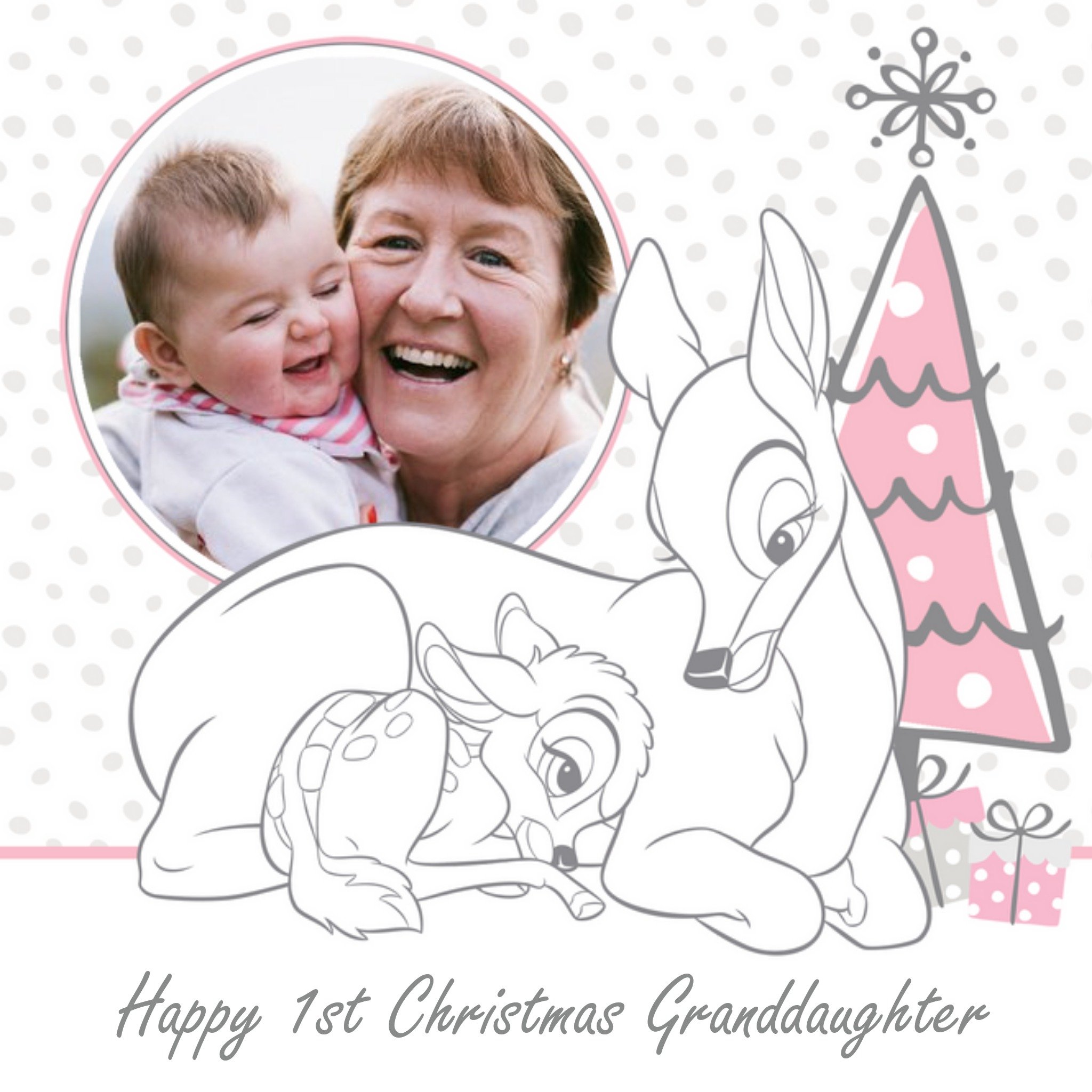 Disney Bambi Personalised Photo Upload Christmas Card For Granddaughter, Square