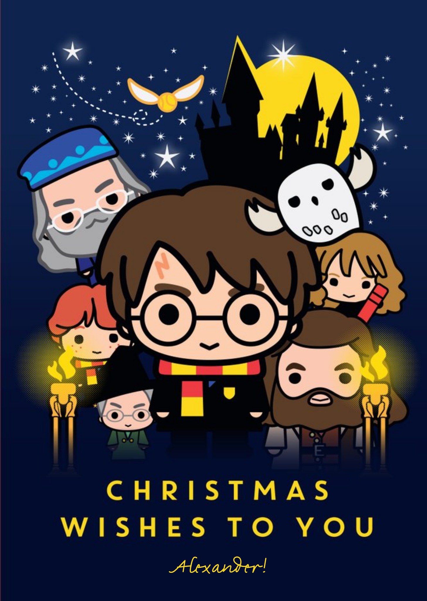 Harry Potter Cartoon Christmas Wishes To You Christmas Card, Large