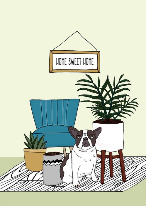 Illustrated Pug and Plants New Home Card