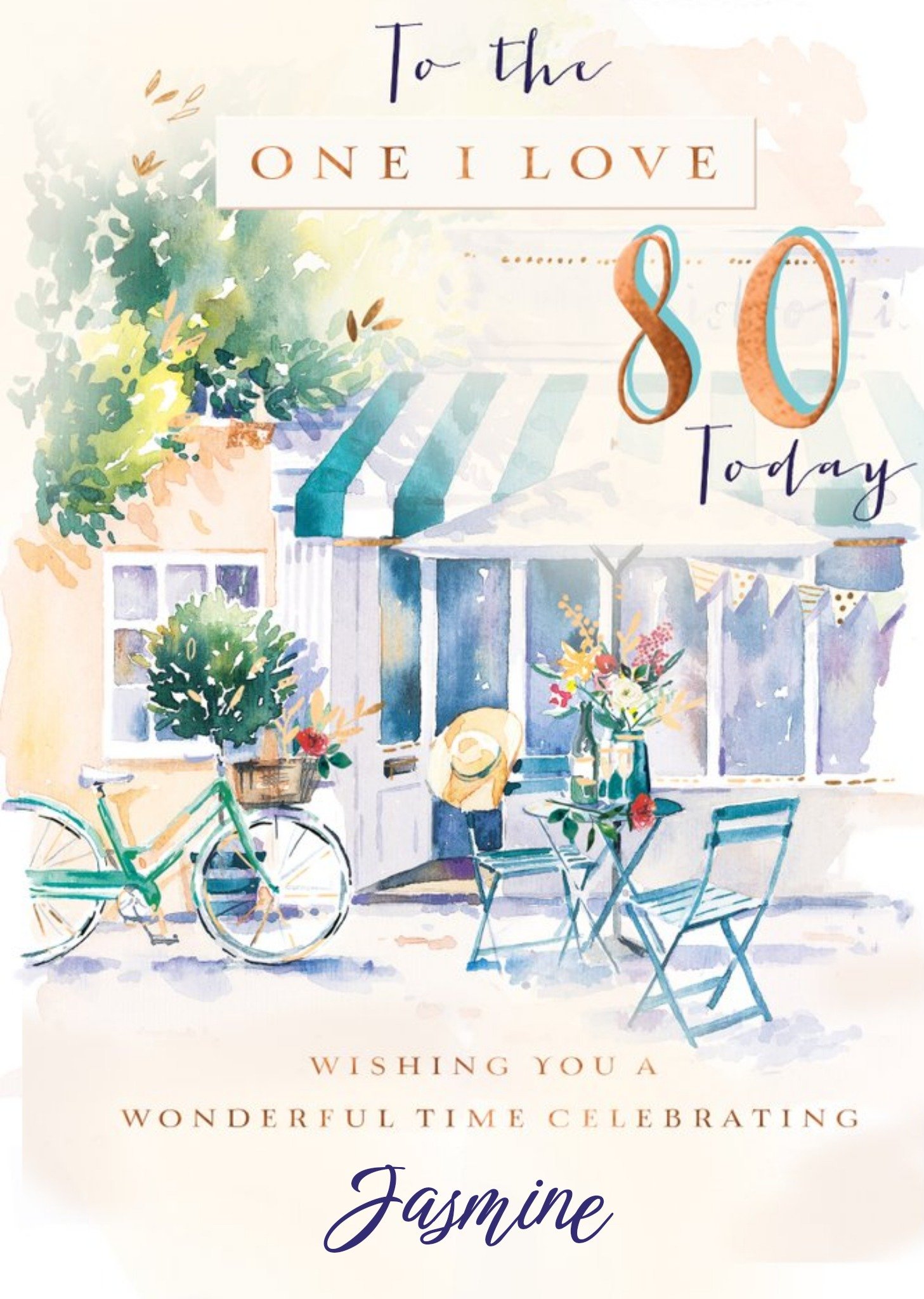 Ling Design Illustrated Watercolour Shopfront One I Love 80th Birthday Card Ecard