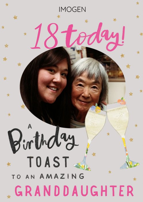 Photo Upload Birthday Toast Editable Name and Age Granddaughter Birthday Card