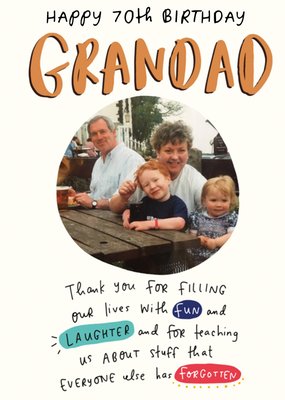The Happy News 70th Photo Upload Birthday Card For Grandad
