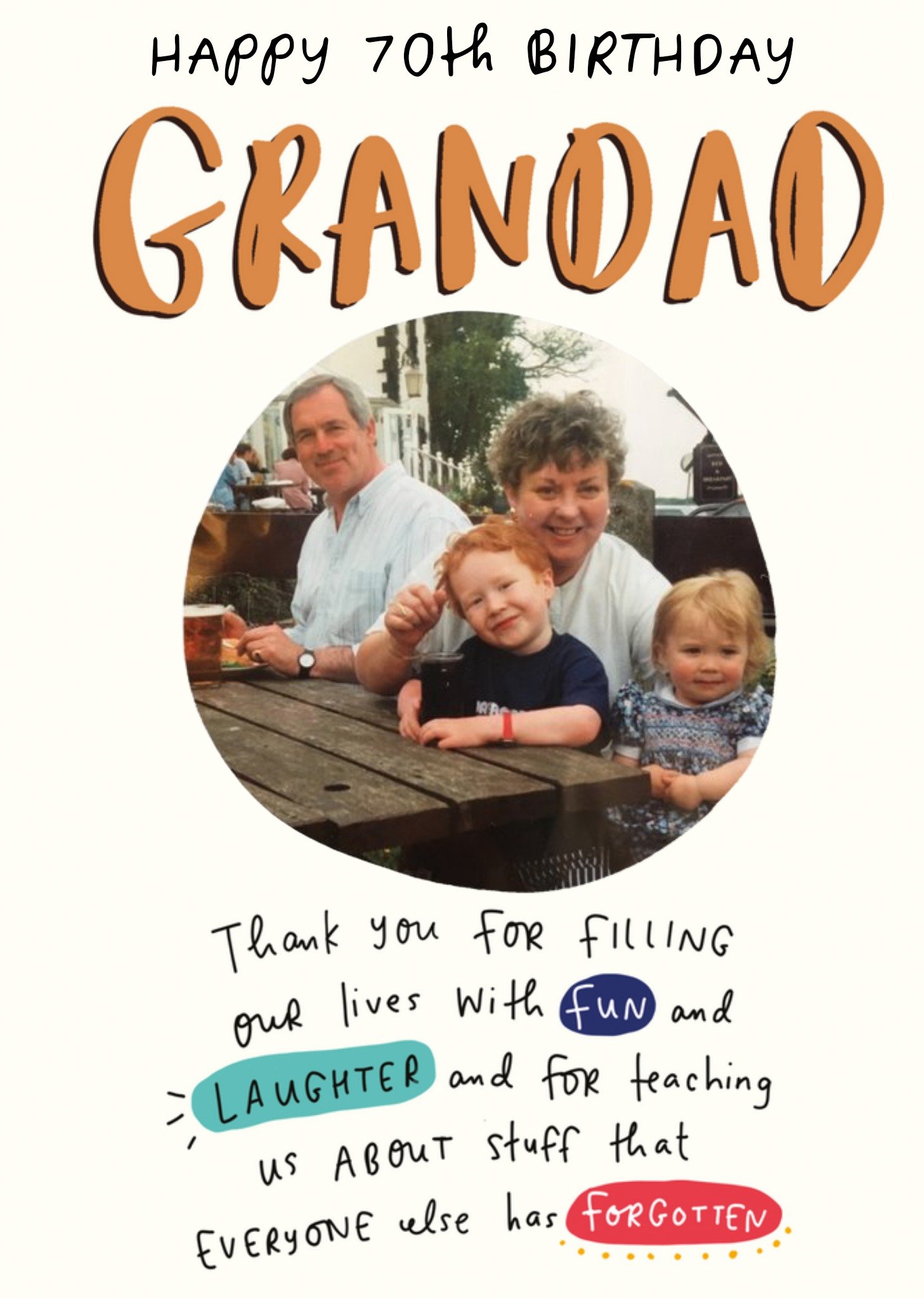 Moonpig the Happy News 70th Photo Upload Birthday Card For Grandad Ecard