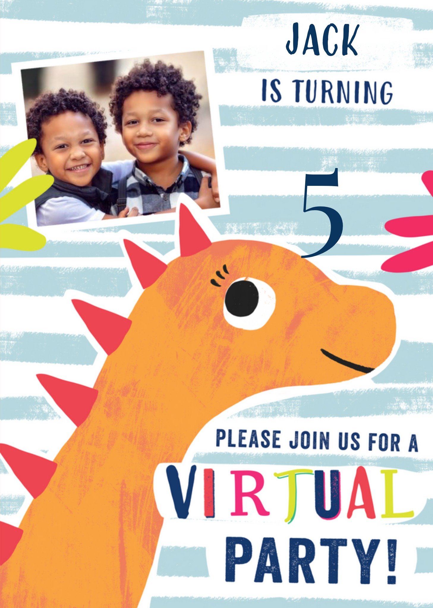 Photo Upload Dinosaur Virtual Party Invitation Ecard