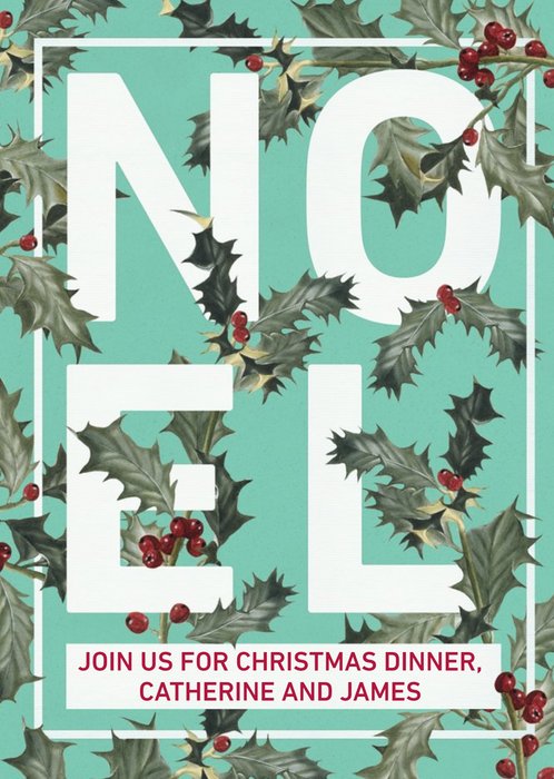 Holly Floral Graphic Noel Christmas Party Invitation Card