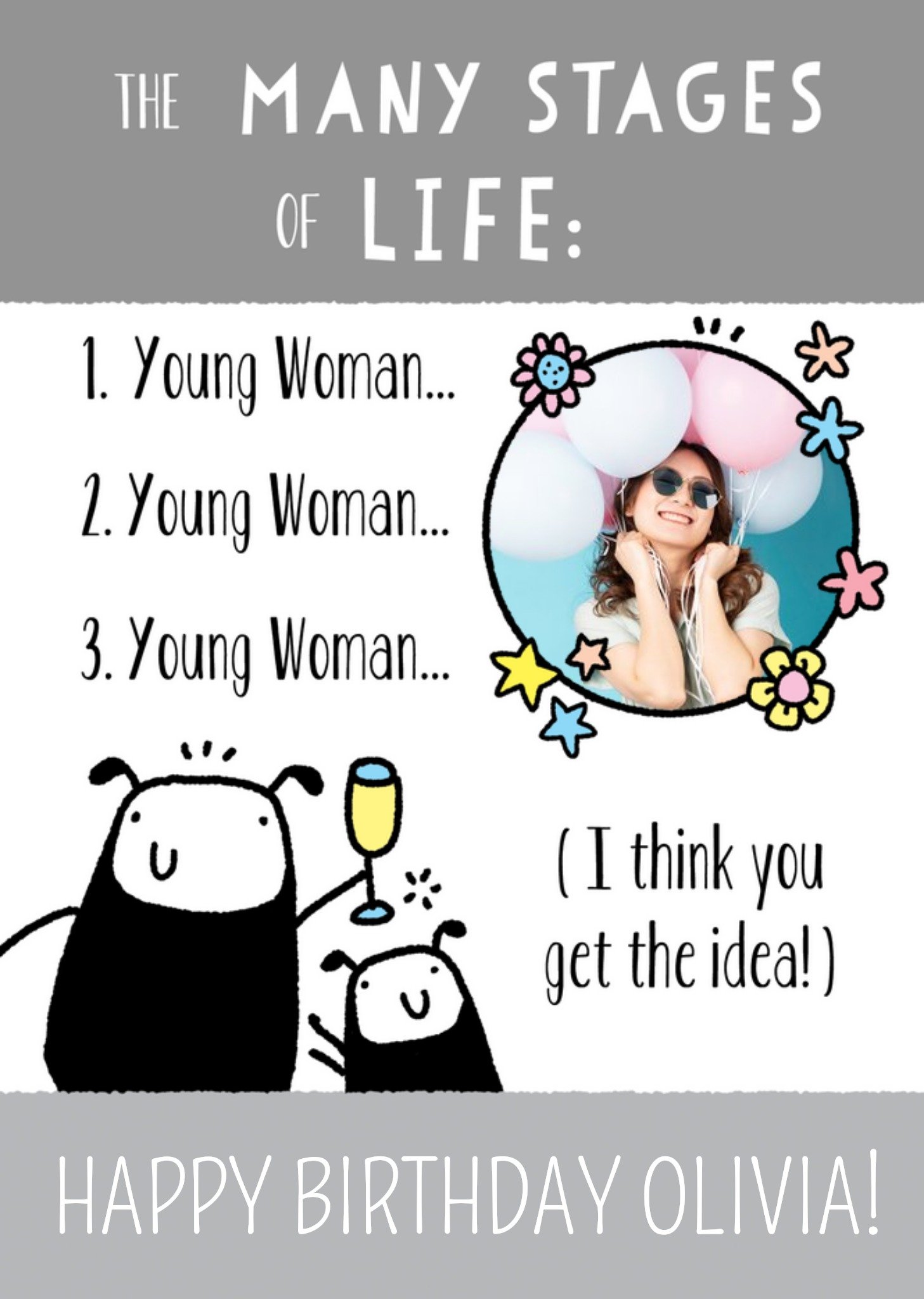 Fun Illustrative Life Stages Photo Upload Birthday Card Ecard