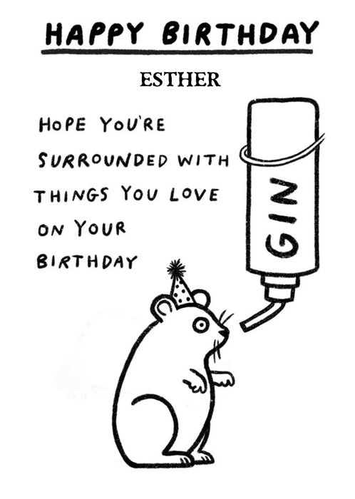 Pigment Hamster Drinking Gin Happy Birthday Card
