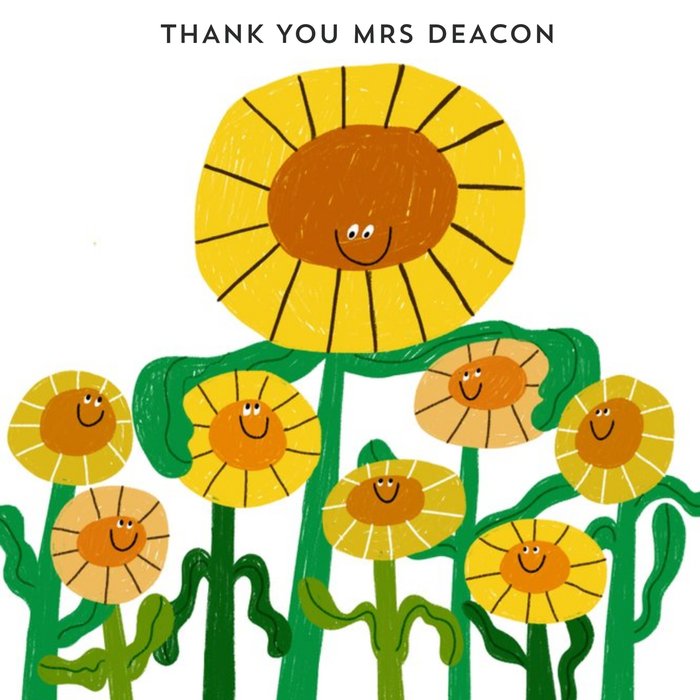 Sunflowers Illustration Thank You Teacher Card