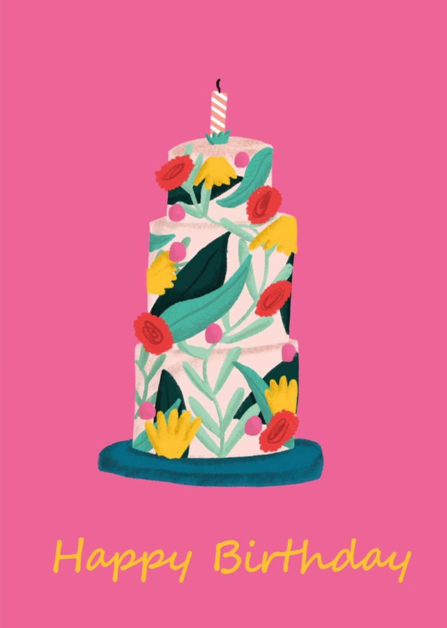 Moonpig Modern Floral Birthday Cake Birthday Card, Large