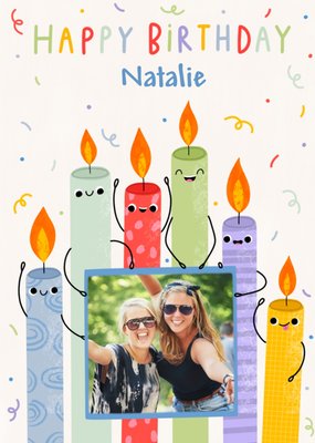 Cute Smiley Kawaii Style Birthday Candles Photo Upload Card By Jess Moorhouse