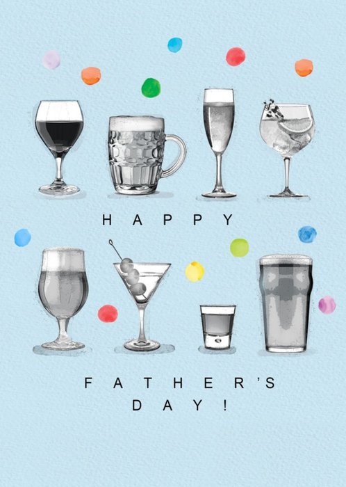 Happy Fathers Day Beer Wine Polka Dots Card