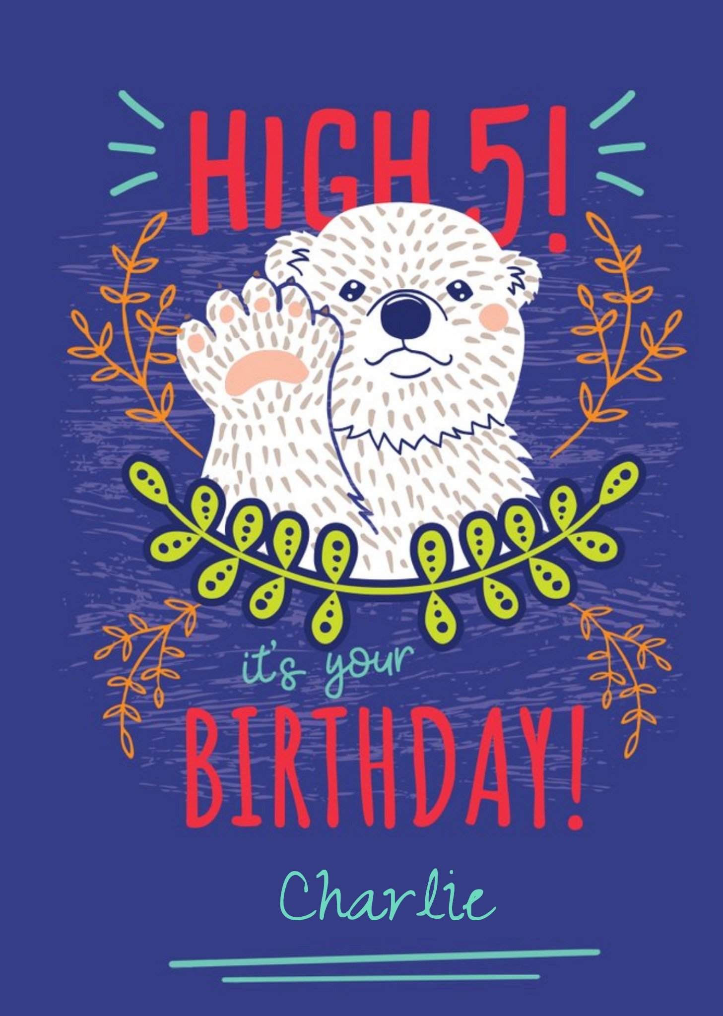 Animal Planet Bright Graphic Illustration Of A Polar Bear. High Five Birthday Card Ecard