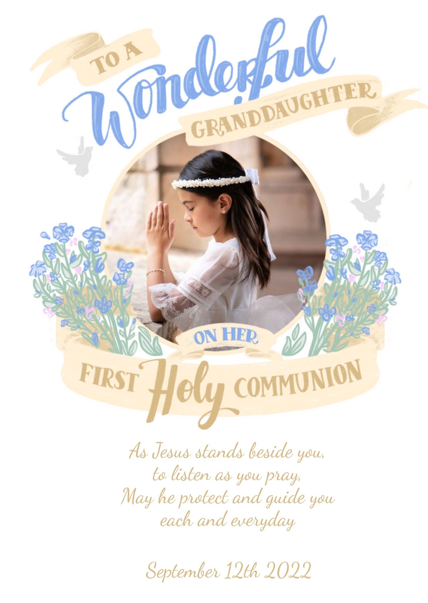 Moonpig Banner Wonderful Granddaughter Holy Communion Photo Upload Card, Large