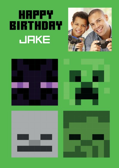 Minecraft Character Heads Photo Upload Birthday Card