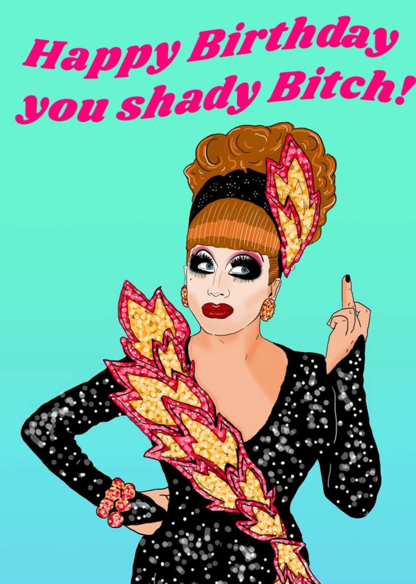 Moonpig Illustrated Drag Queen Shady Birthday Card, Large