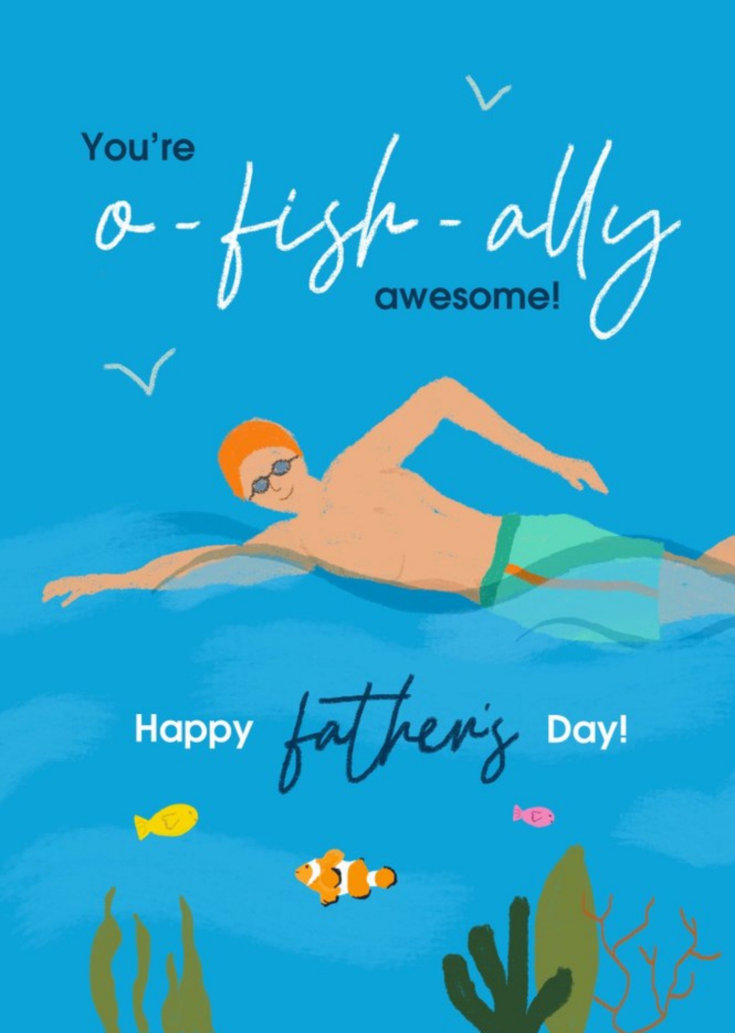 Moonpig Chipper Sian Roberts Illustration Swimming Father's Day Australia Card Ecard