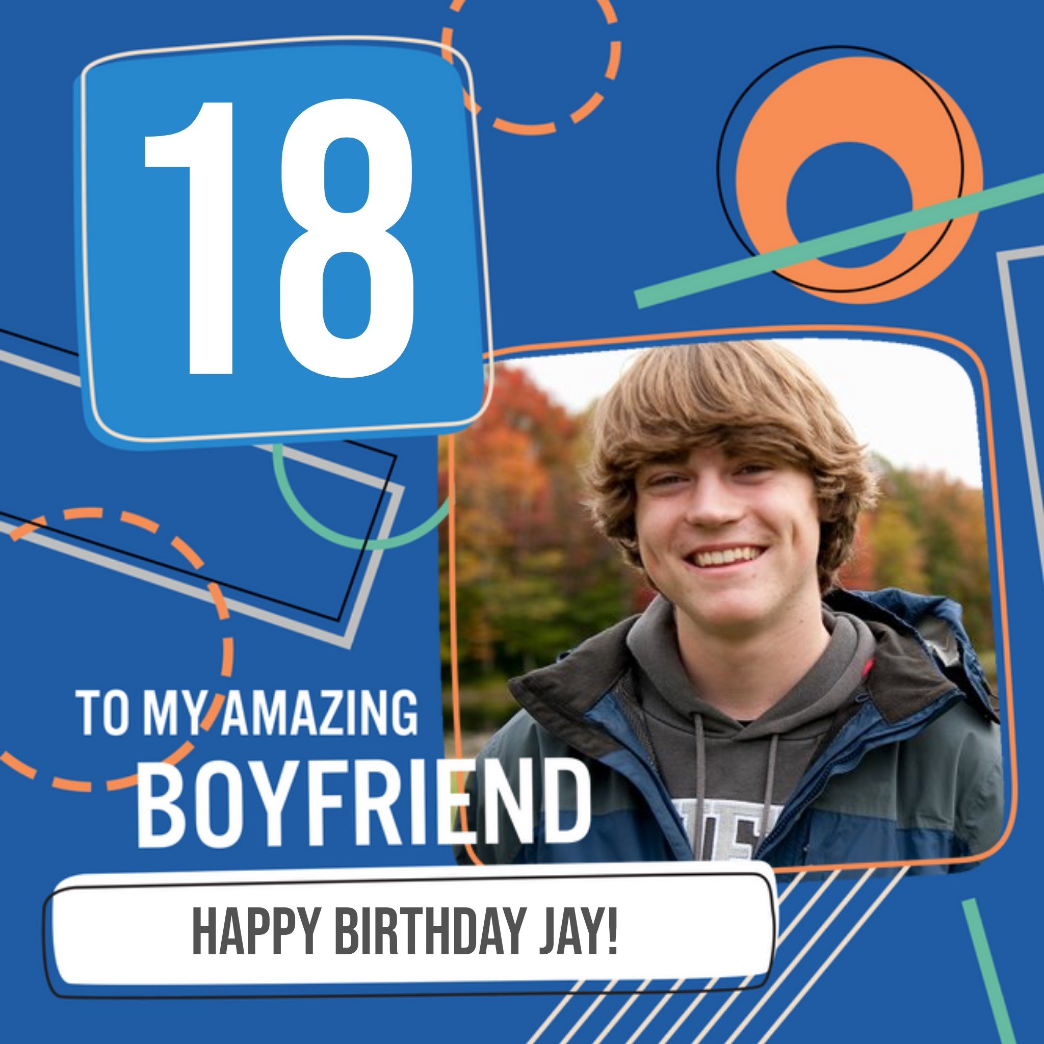 Moonpig Happy 18th Birthday Boyfriend Photo Upload Card, Square