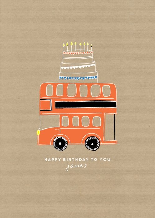 Birthday card - easy send - quick card - london bus - red bus