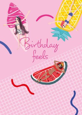 Birthday Feels Girls Floating On Lilos Card