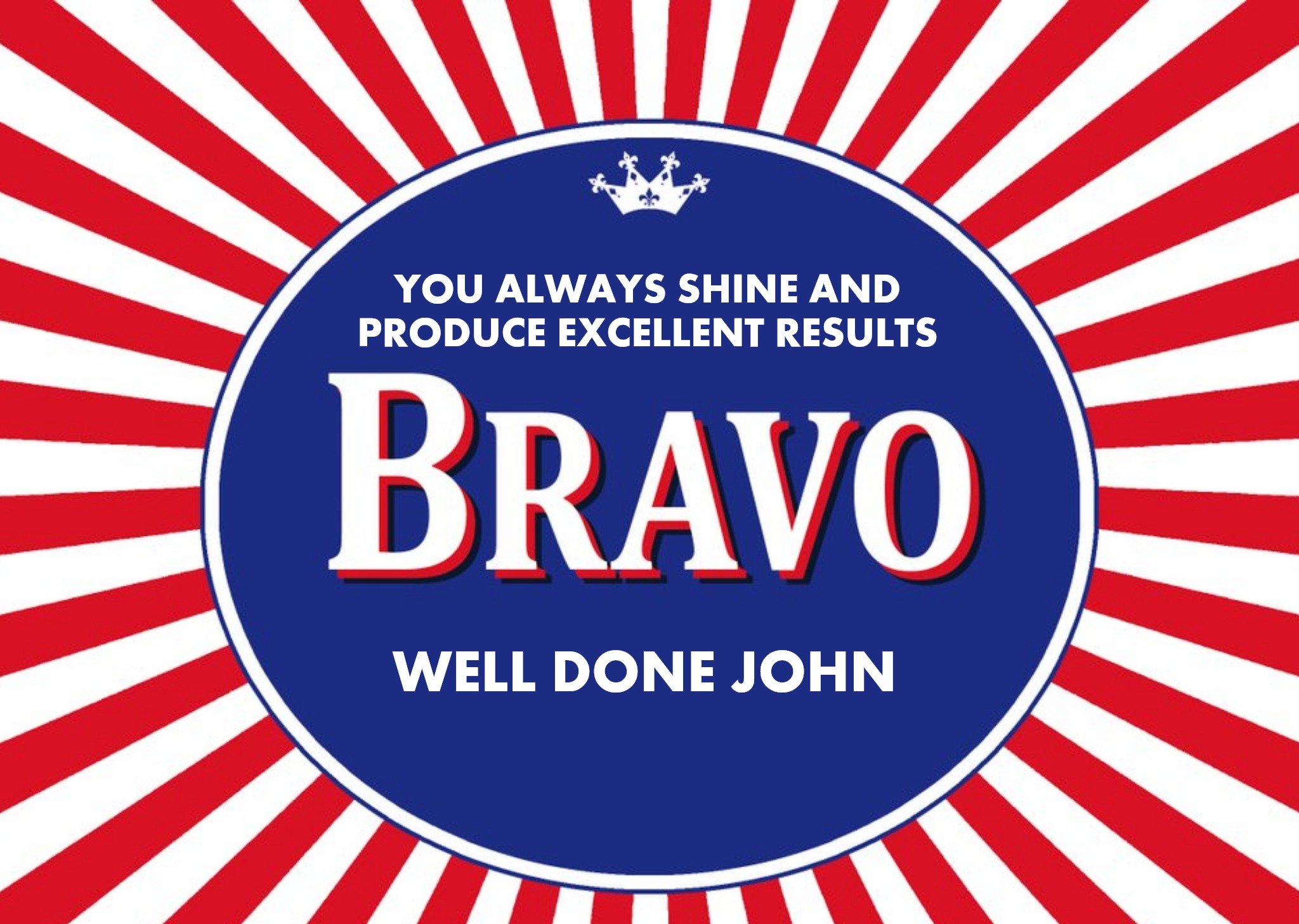 Bravo Well Done Personalised Name Card Ecard