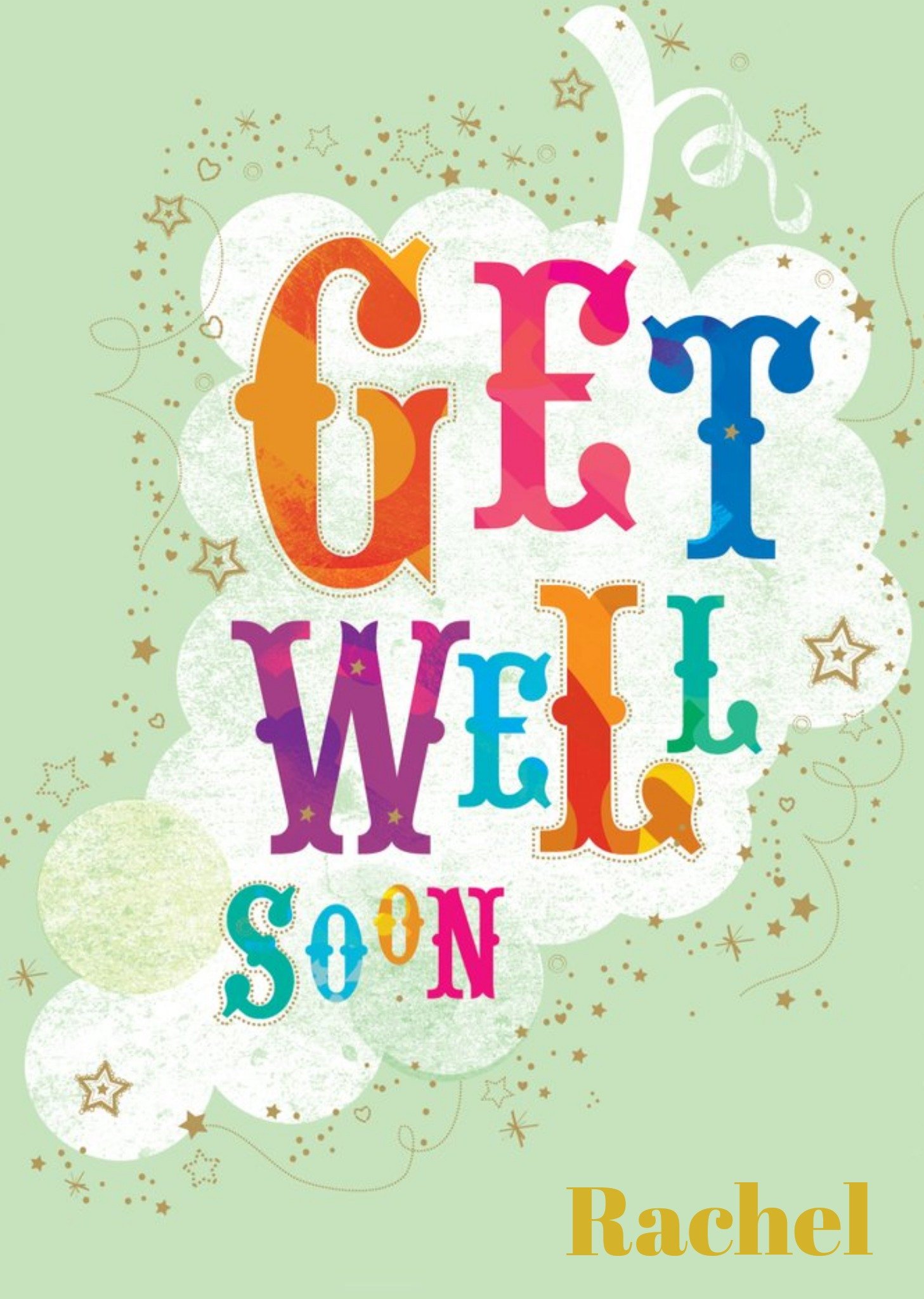 Ling Design Mint And Colourful Lettering Personalised Get Well Soon Card, Large