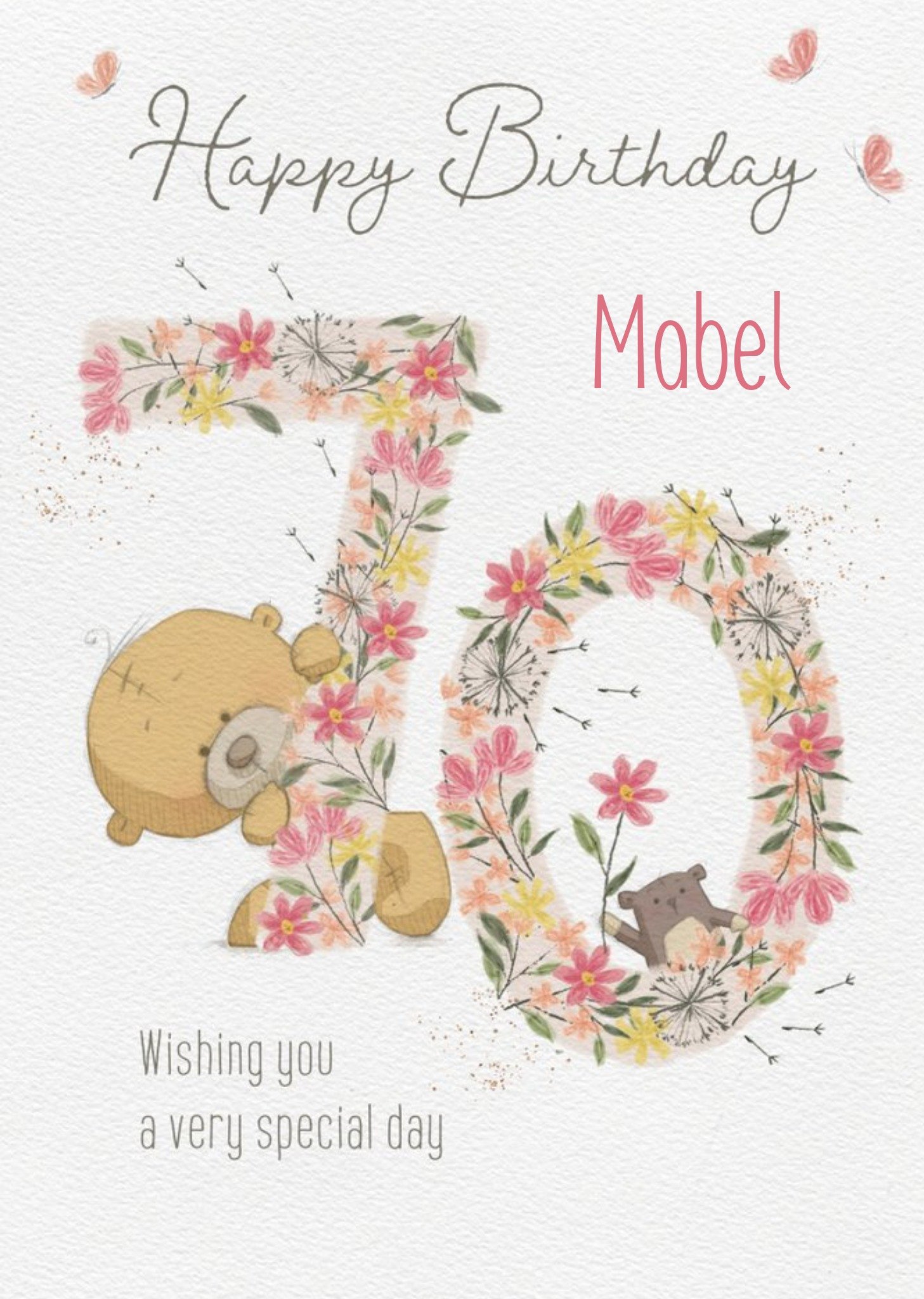 Moonpig Cute Uddle Floral 70th Birthday Card, Large